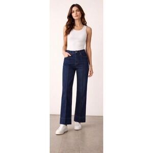 Habitual Pintuck Jeans Dark Wash High Rise Wide Leg Cuffed Denim Structured 4/27